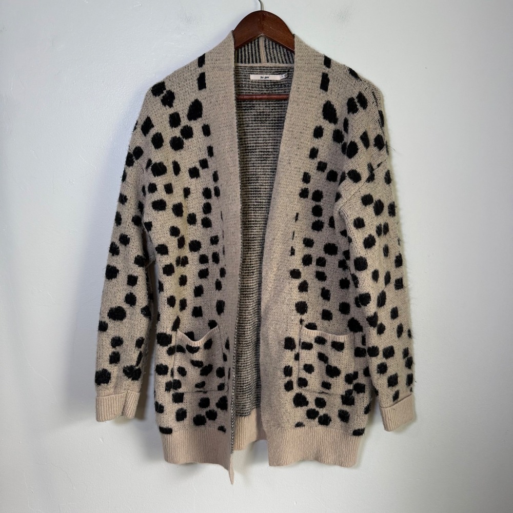 Mi Ami Abstract Polka Dot Oversized‎ Open Front Cardigan Sweater Size Small Tan